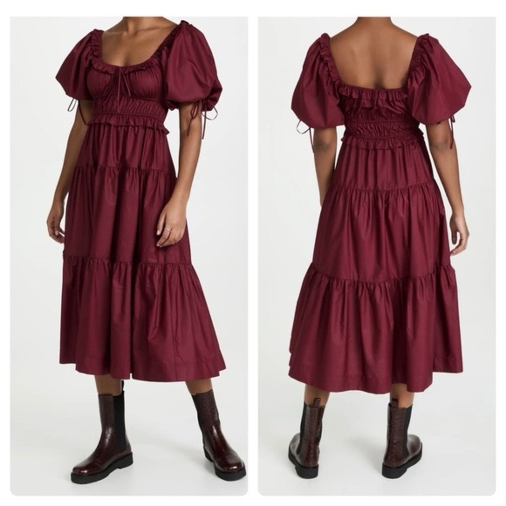 En Saison Brielle Burgundy Poplin Midi Dress